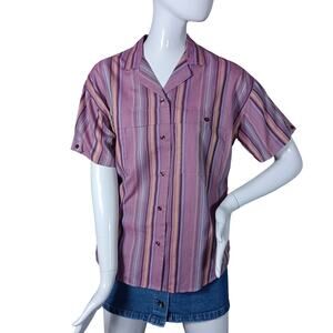 Vintage Cos Cob Button Down Shirt Size 16 Purple Striped Short Sleeve Collared